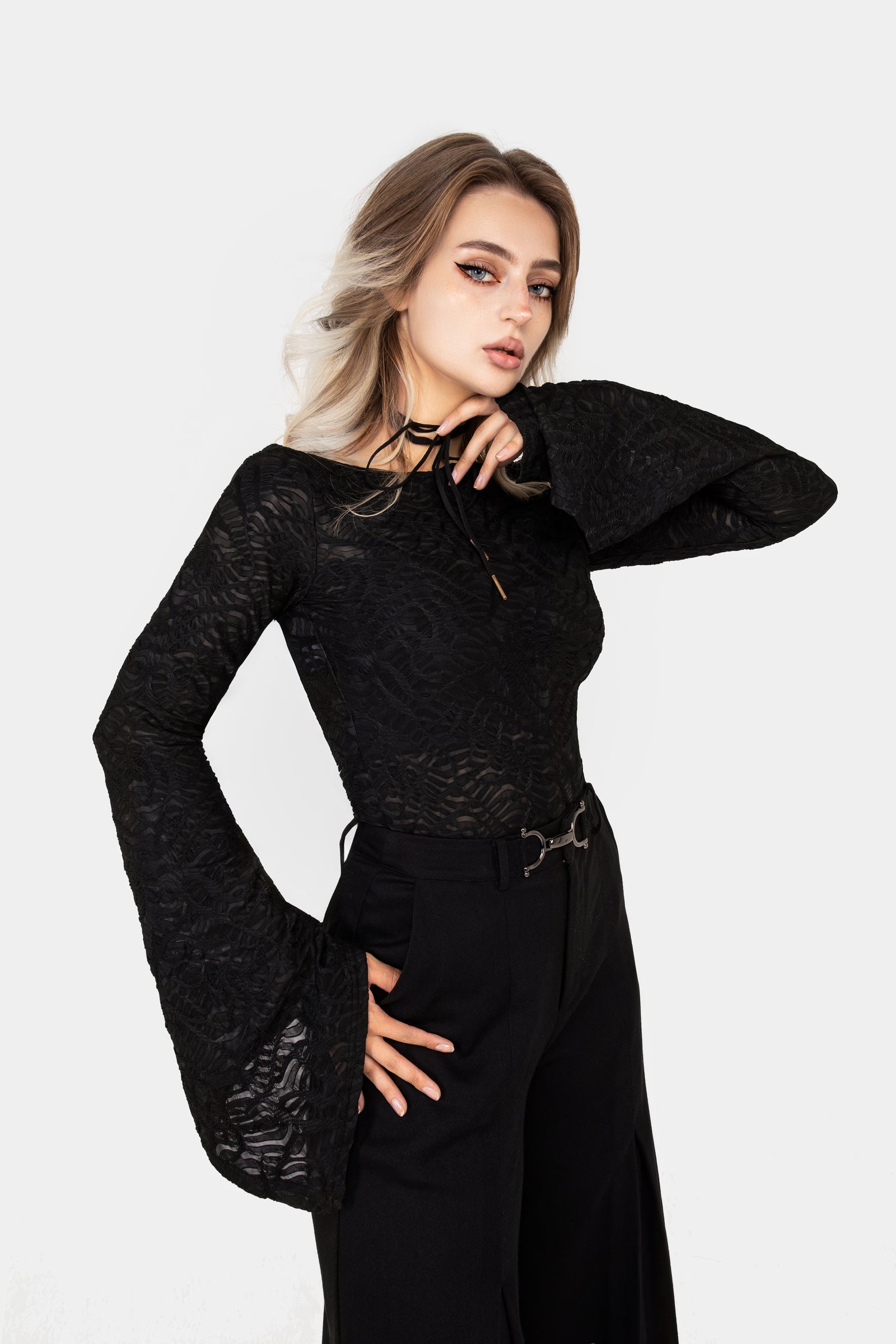 reinette black midi dress Reinette Flute Sleeve Top | Disturbia