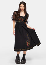 Phoenix Cotton Embroidered Puff Sleeve Midi Dress