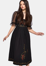 Phoenix Cotton Embroidered Puff Sleeve Midi Dress