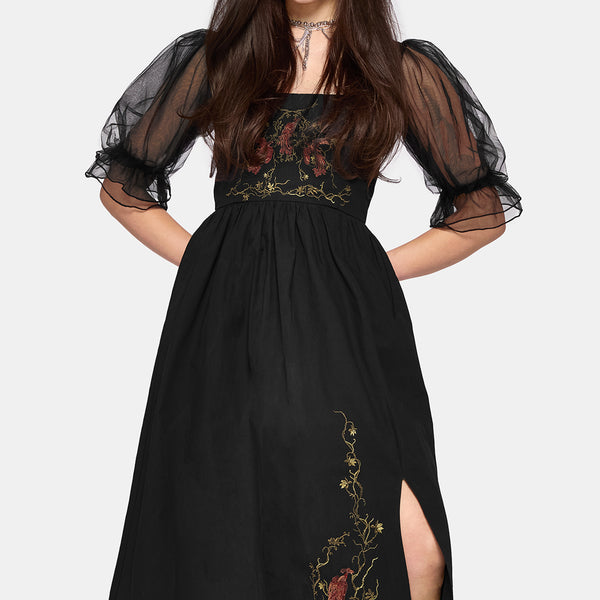 Phoenix Cotton Embroidered Puff Sleeve Midi Dress – Disturbia