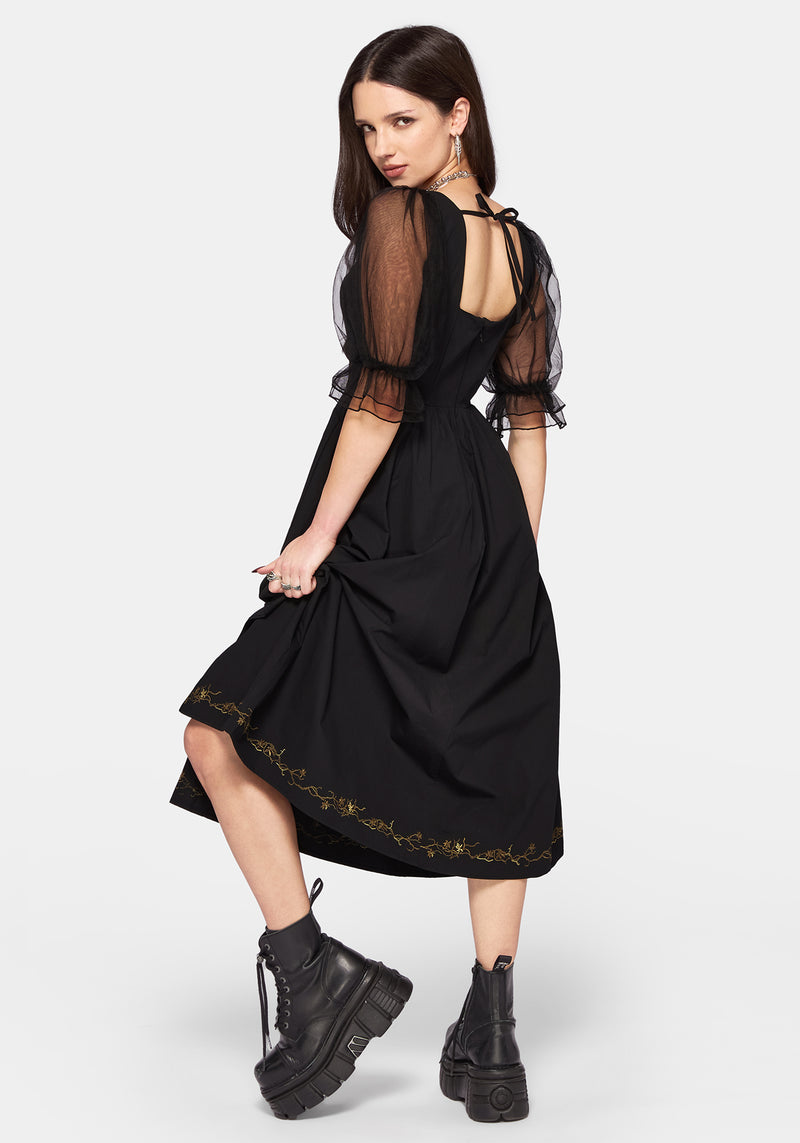 Phoenix Cotton Embroidered Puff Sleeve Midi Dress Disturbia Phoenix Cotton Embroidered Puff Sleeve Midi Dress Disturbia