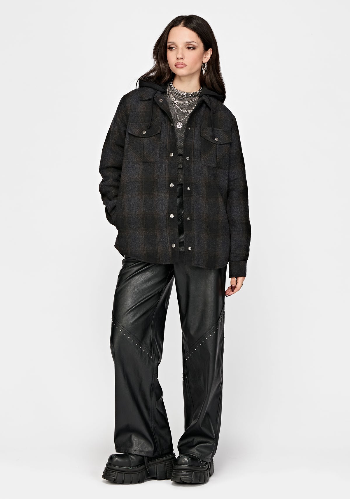 Marceline Hooded Pocket Check Shacket