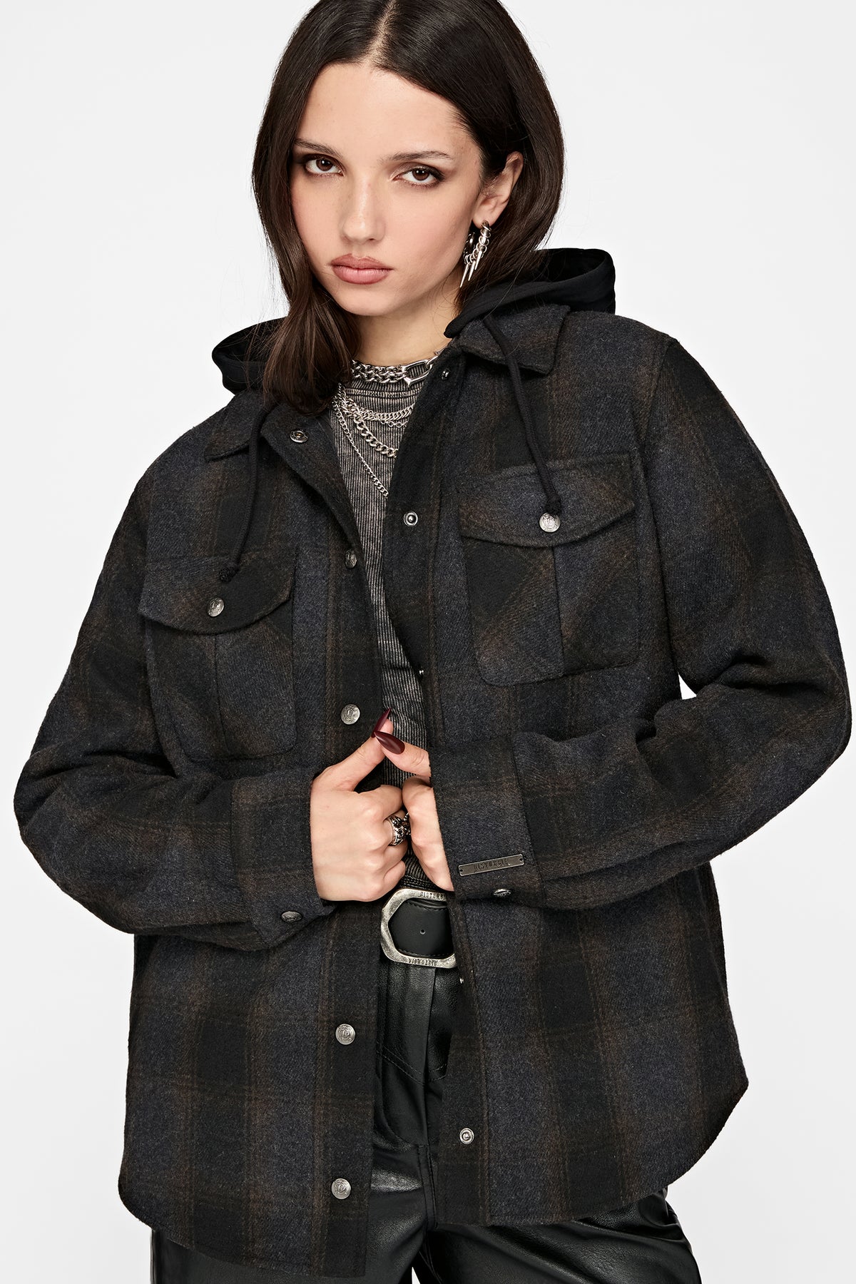 Marceline Hooded Pocket Check Shacket