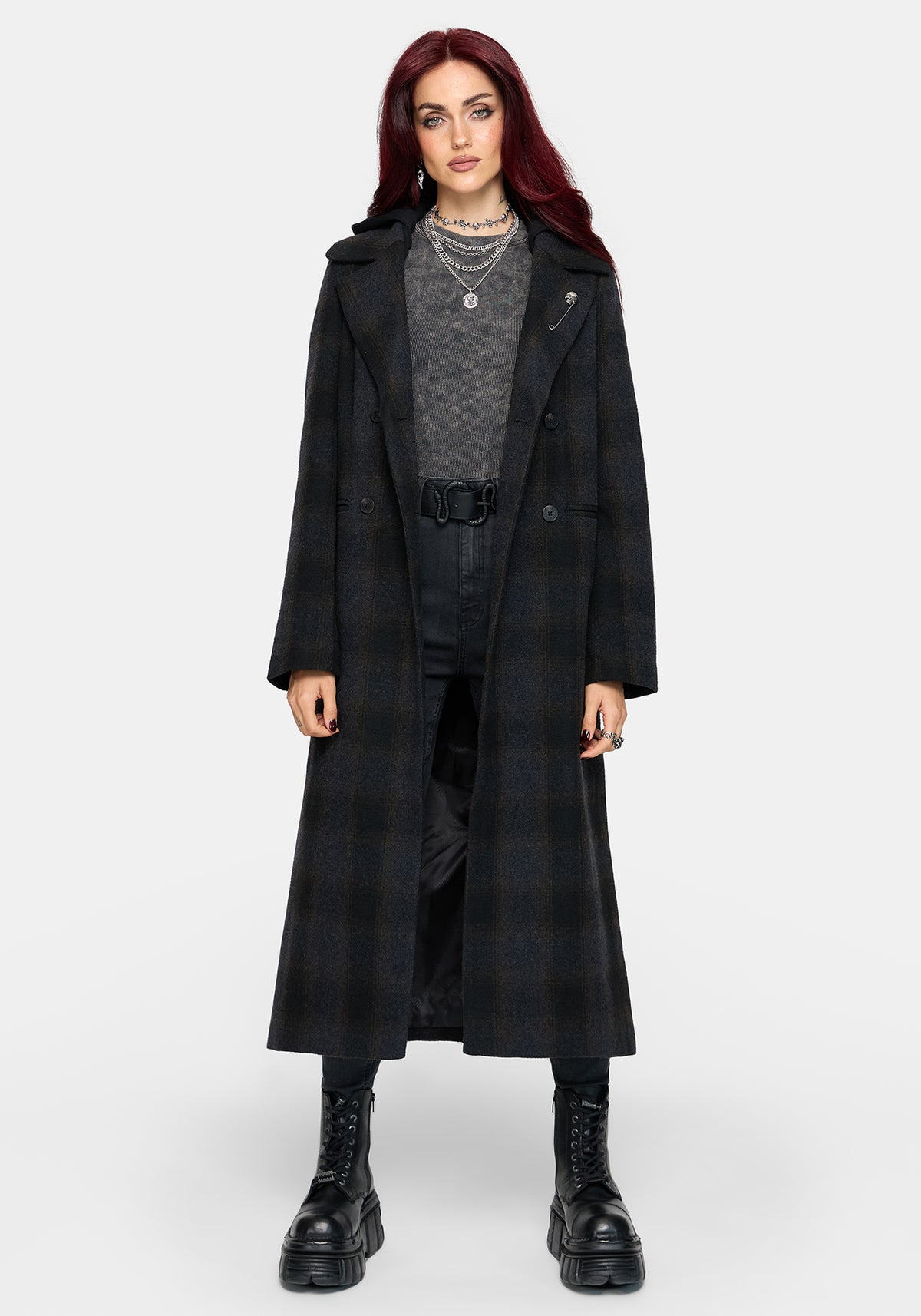 Marceline Hooded Check Longline Coat