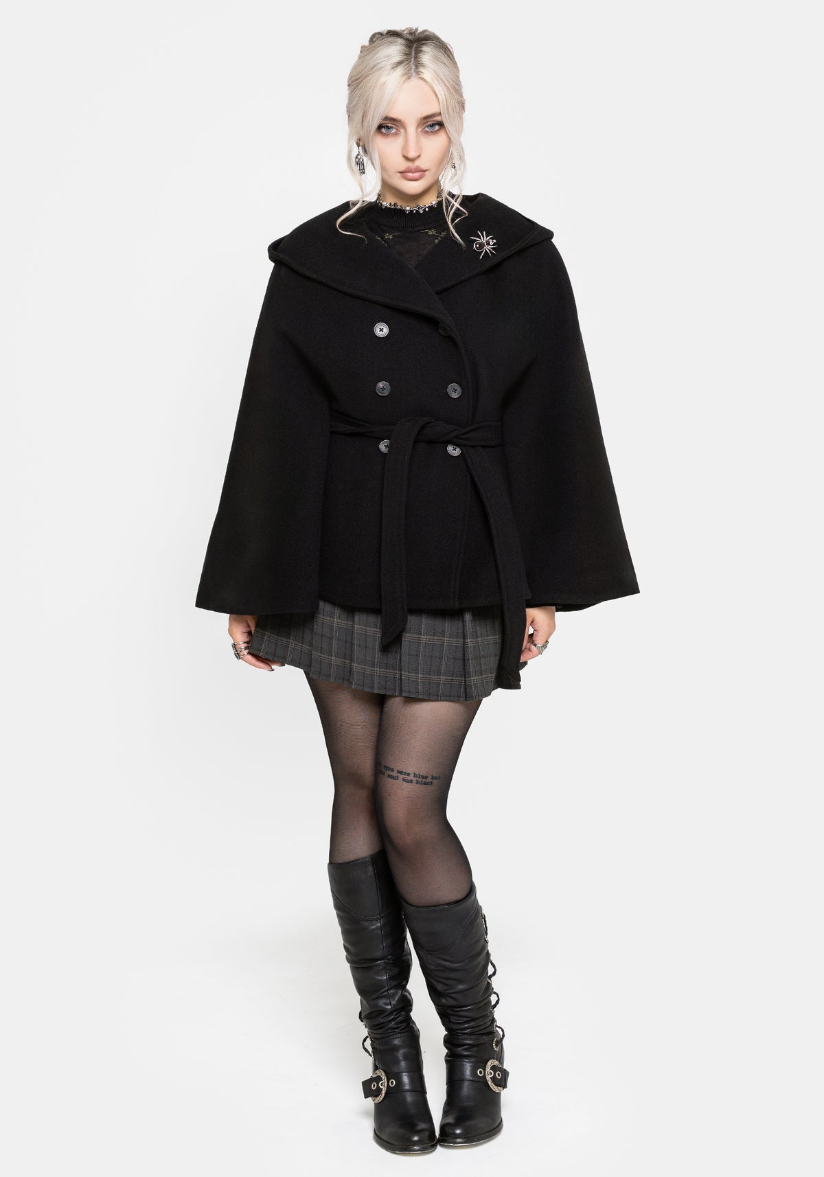 Althea Hooded Spider Pin Detail Cape