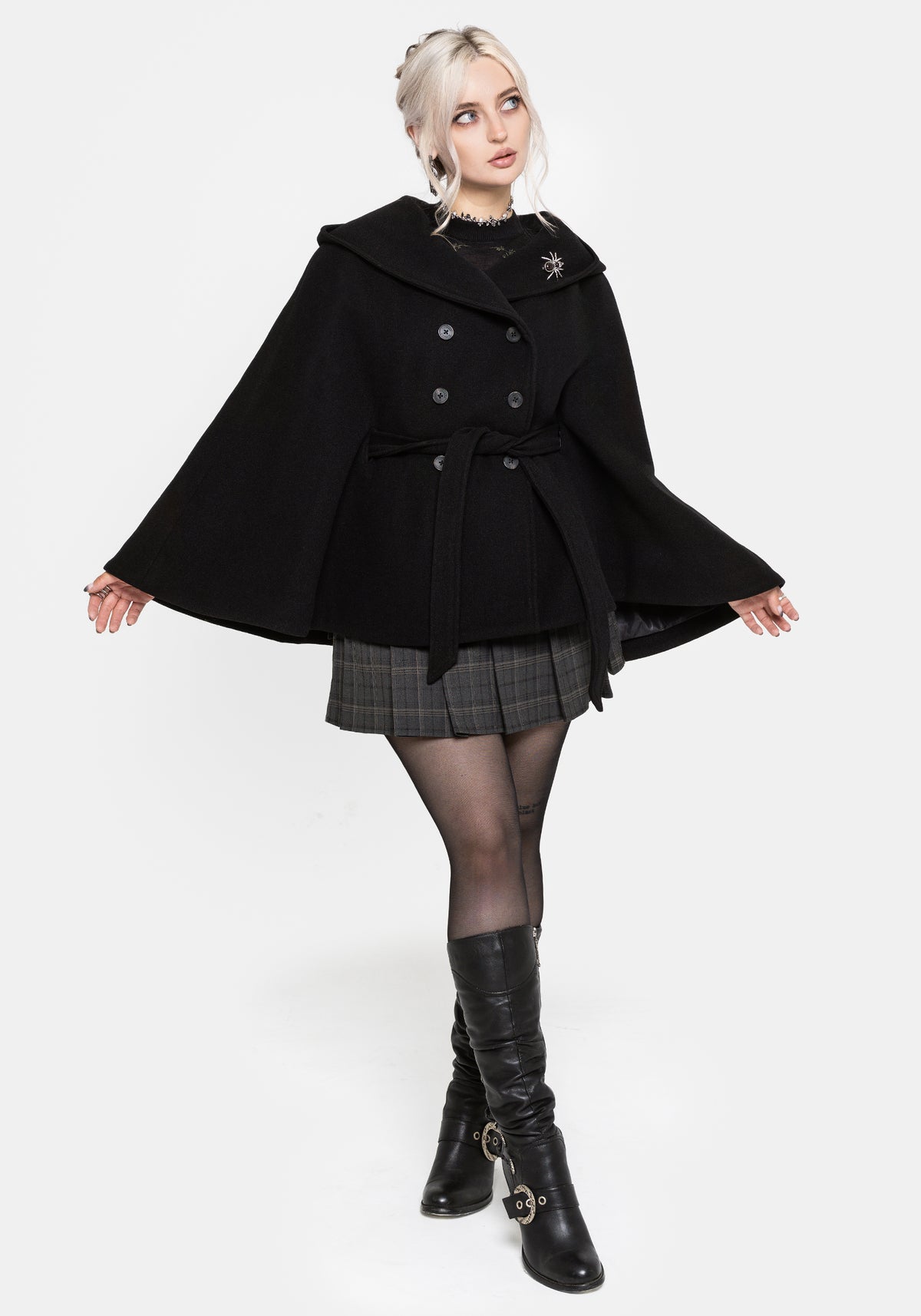 Althea Hooded Spider Pin Detail Cape
