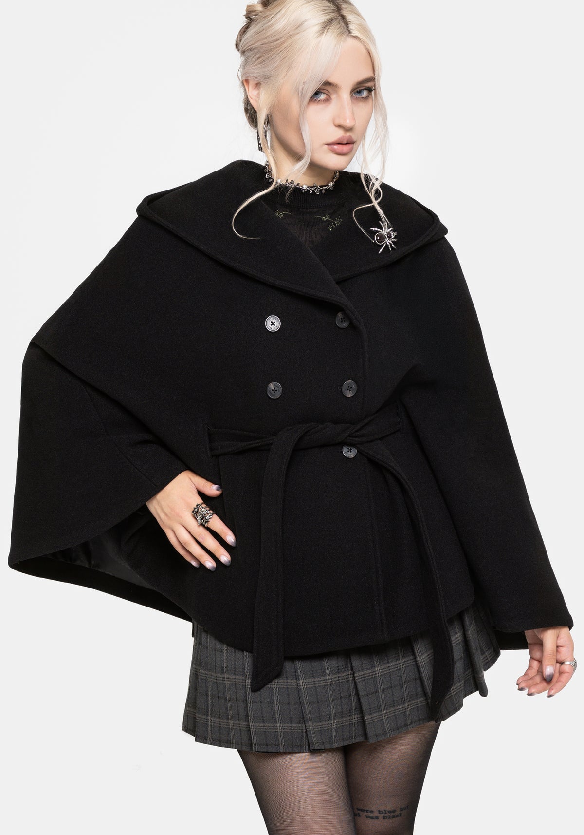 Althea Hooded Spider Pin Detail Cape