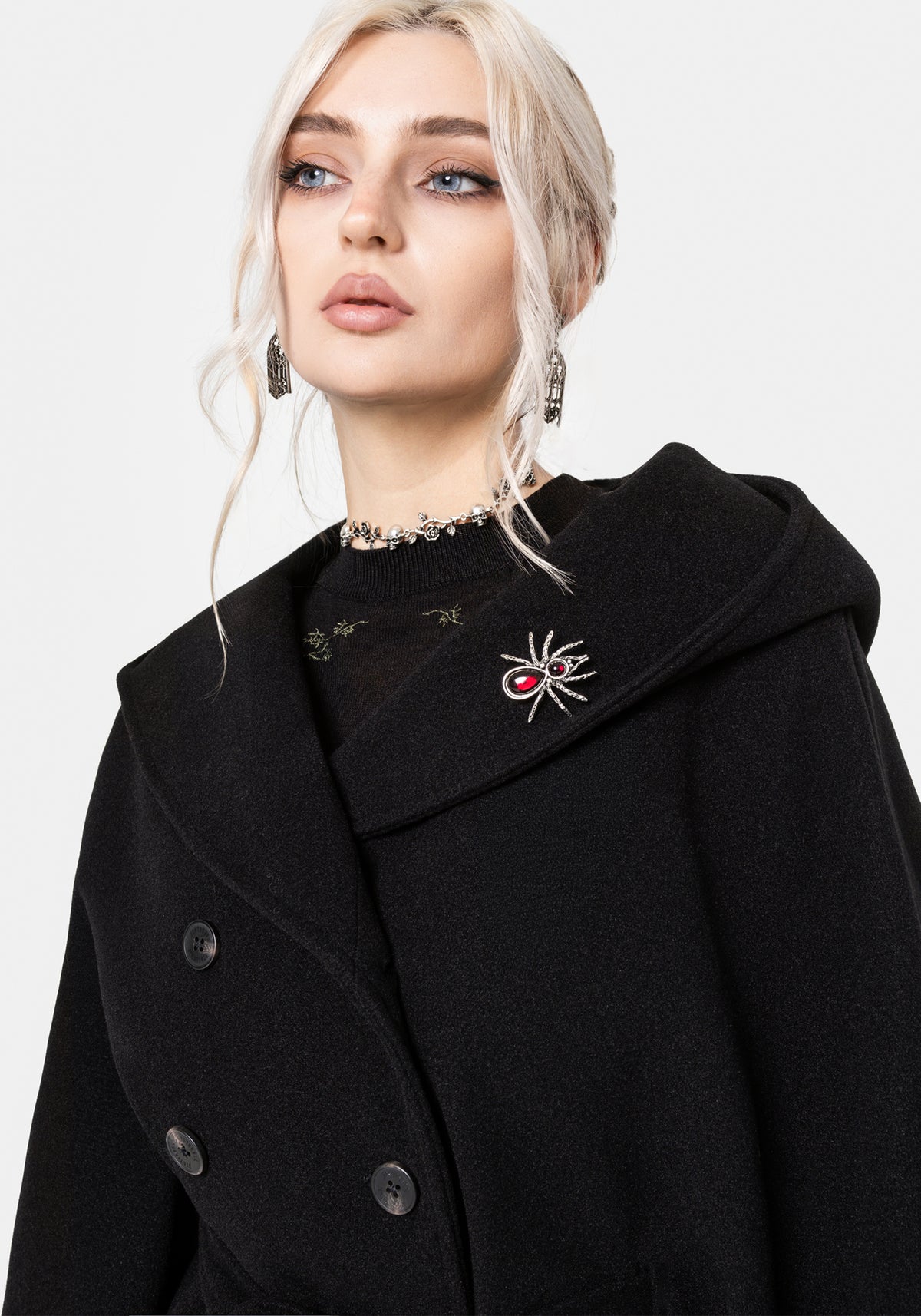 Althea Hooded Spider Pin Detail Cape