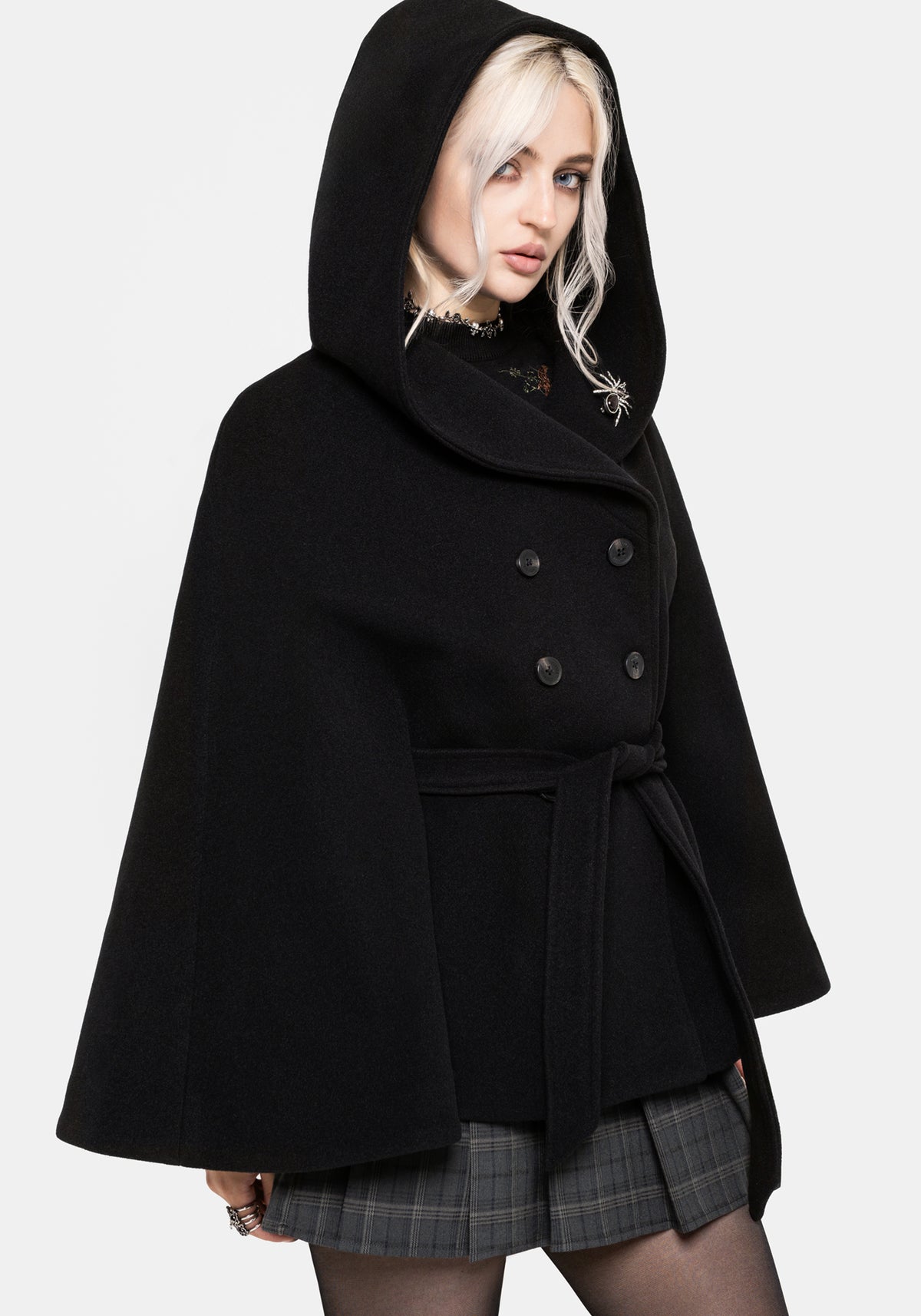 Althea Hooded Spider Pin Detail Cape