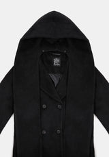 Lethe Hooded Scarf Longline Wool-Blend Coat
