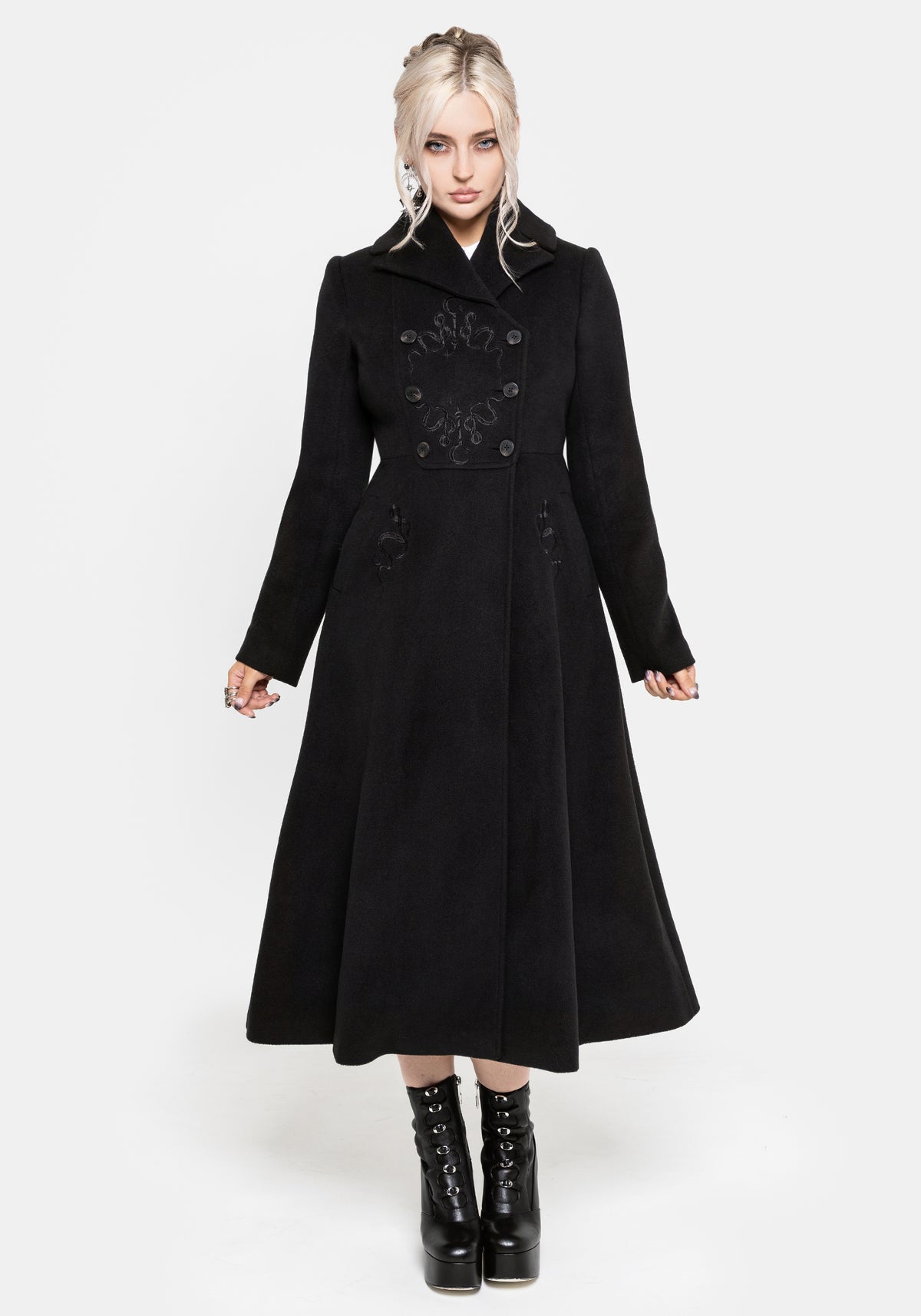 Blanche Embroidered Bib Longline Coat