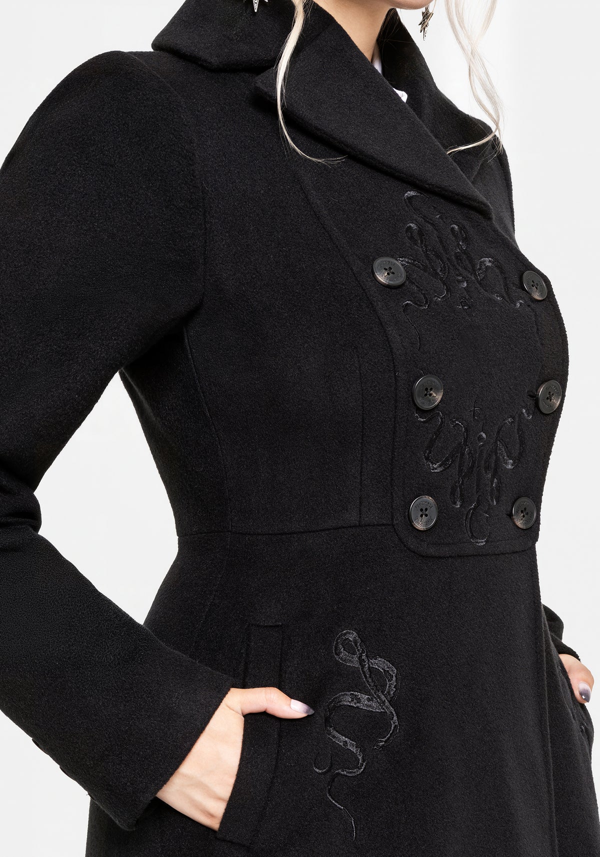 Blanche Embroidered Bib Longline Coat