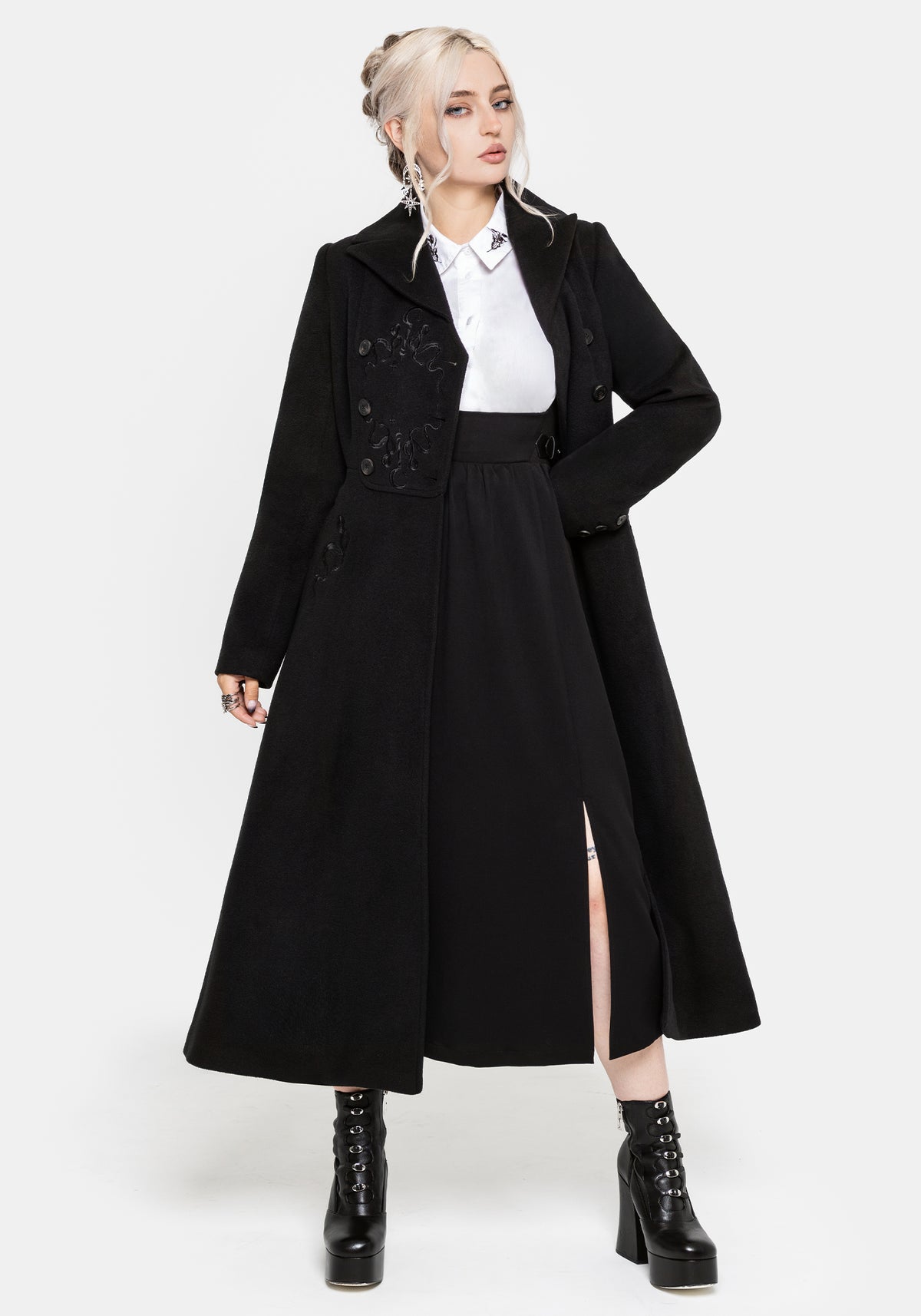 Blanche Embroidered Bib Longline Coat