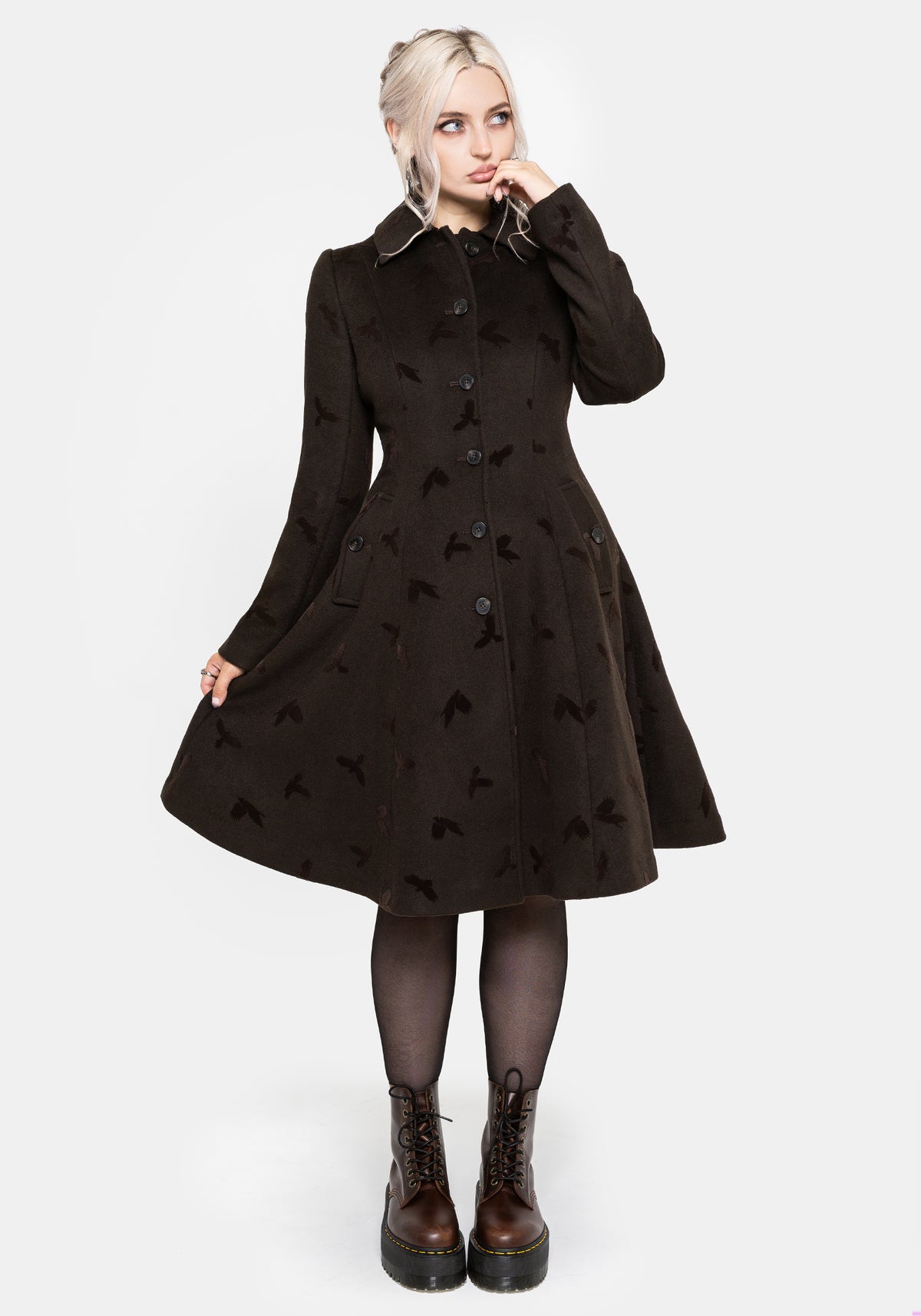 Starling Crow Embossed Wool-Blend Coat