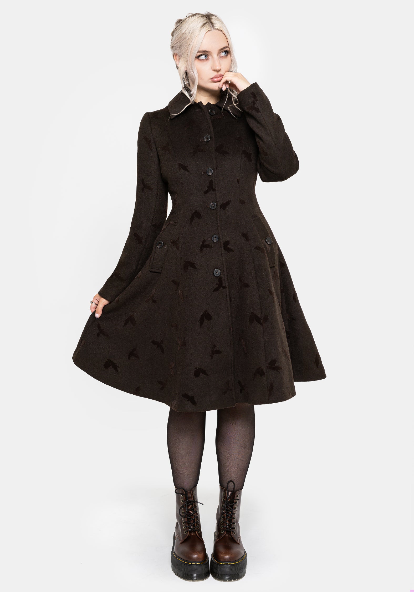 Starling Crow Embossed Wool-Blend Coat