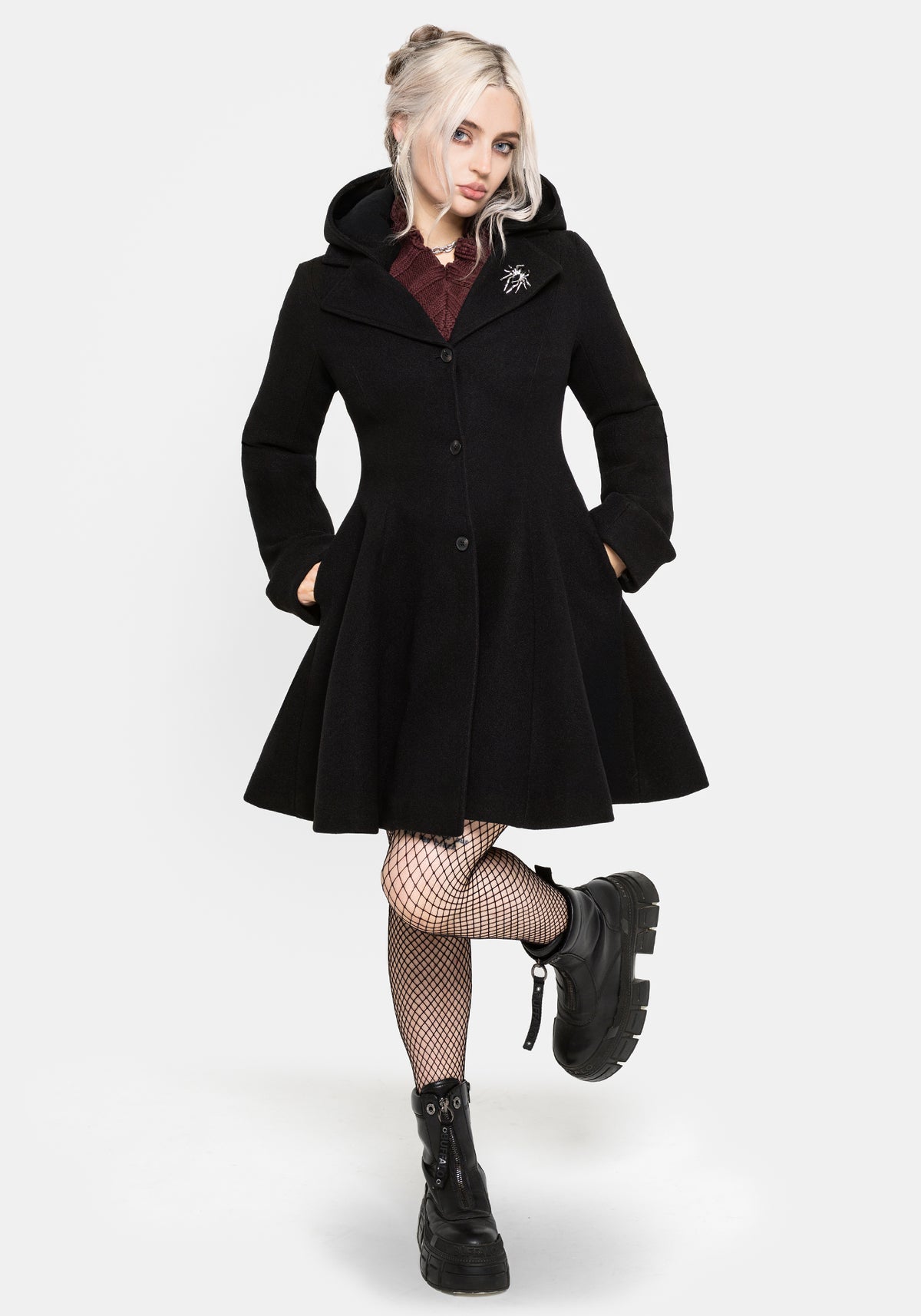 Cyrene Removable Hood Coat - Black