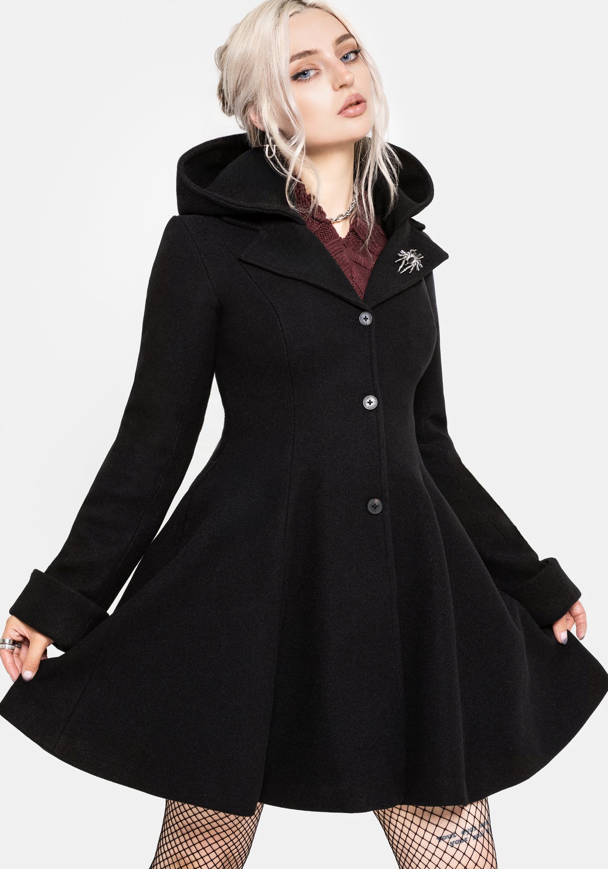 Cyrene Removable Hood Coat - Black
