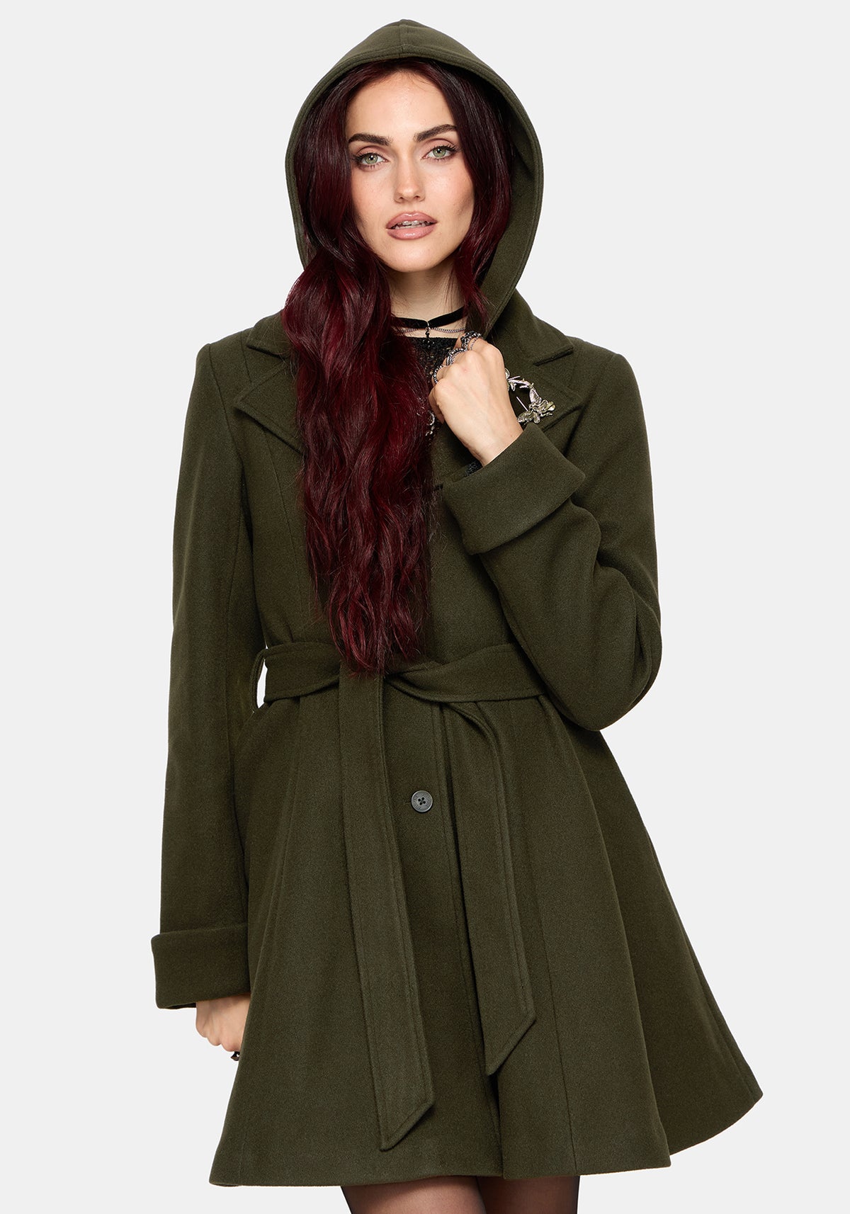 Cyrene Belted Removable Hood Coat