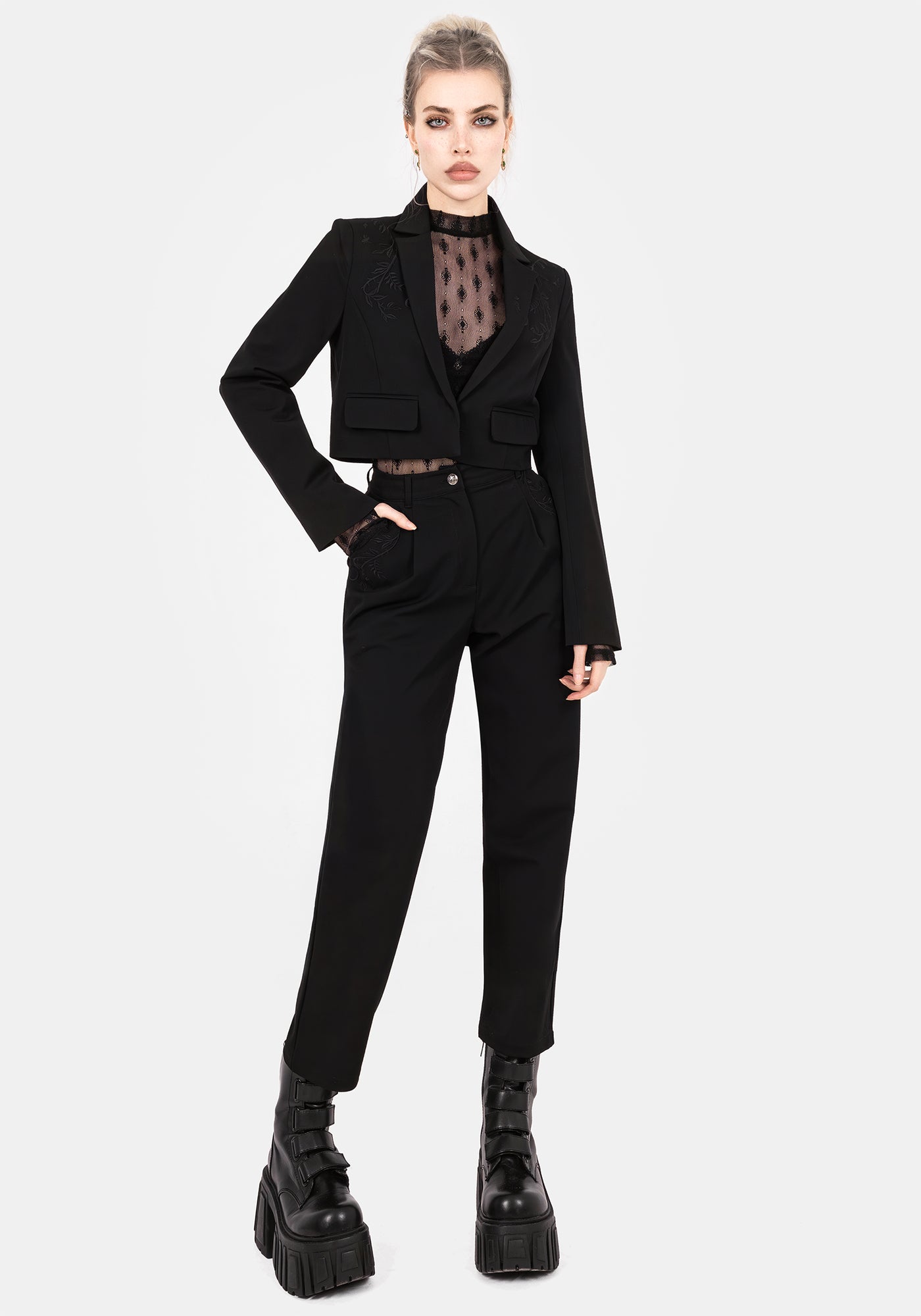 BLACK DESIGN DEVISE WORKS KUROHARE フルセット Mona Embroidered Crop Blazer | Disturbia - Shop Women's Gothic