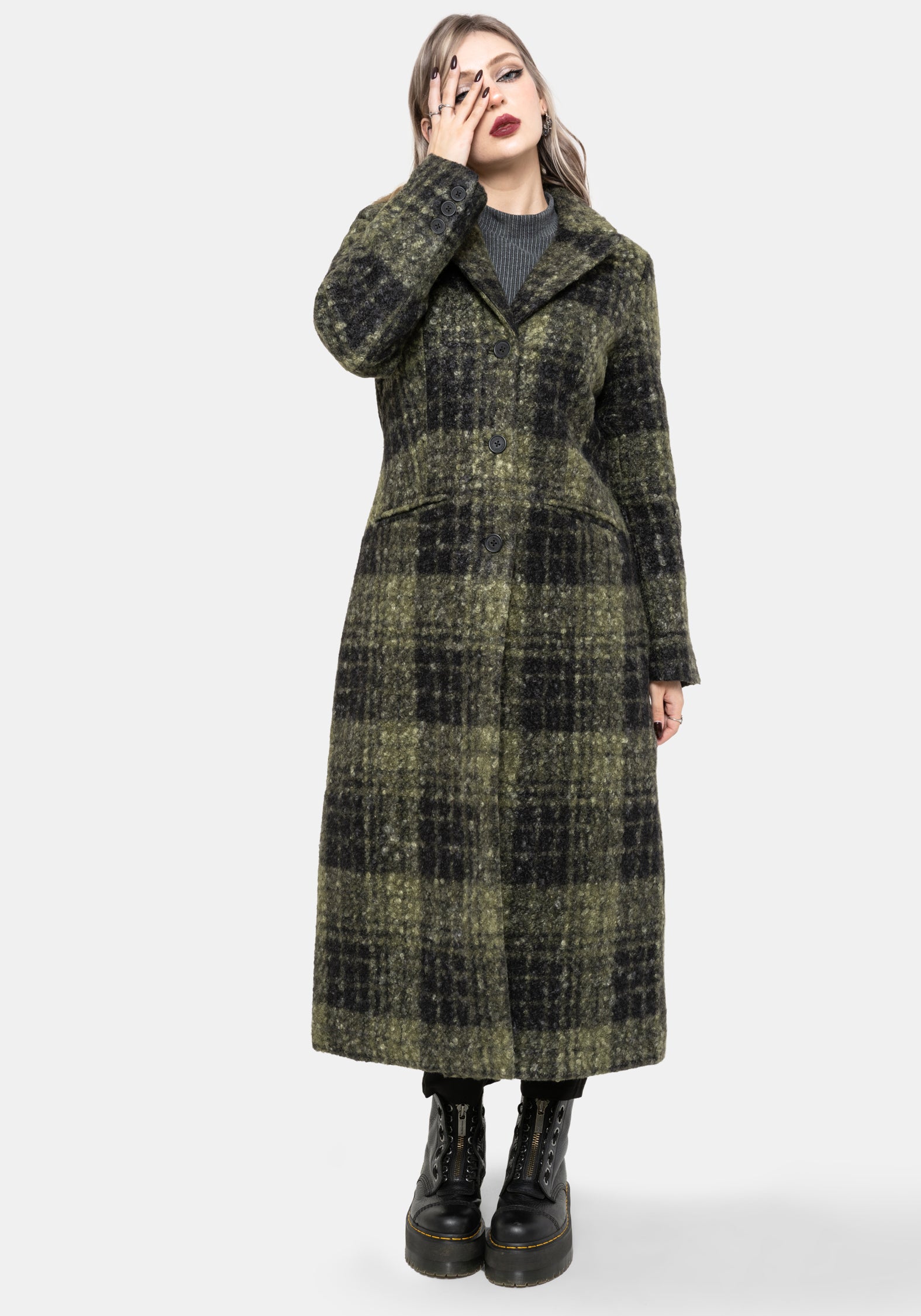 Memory Borg Check Longline Coat - Green – Disturbia