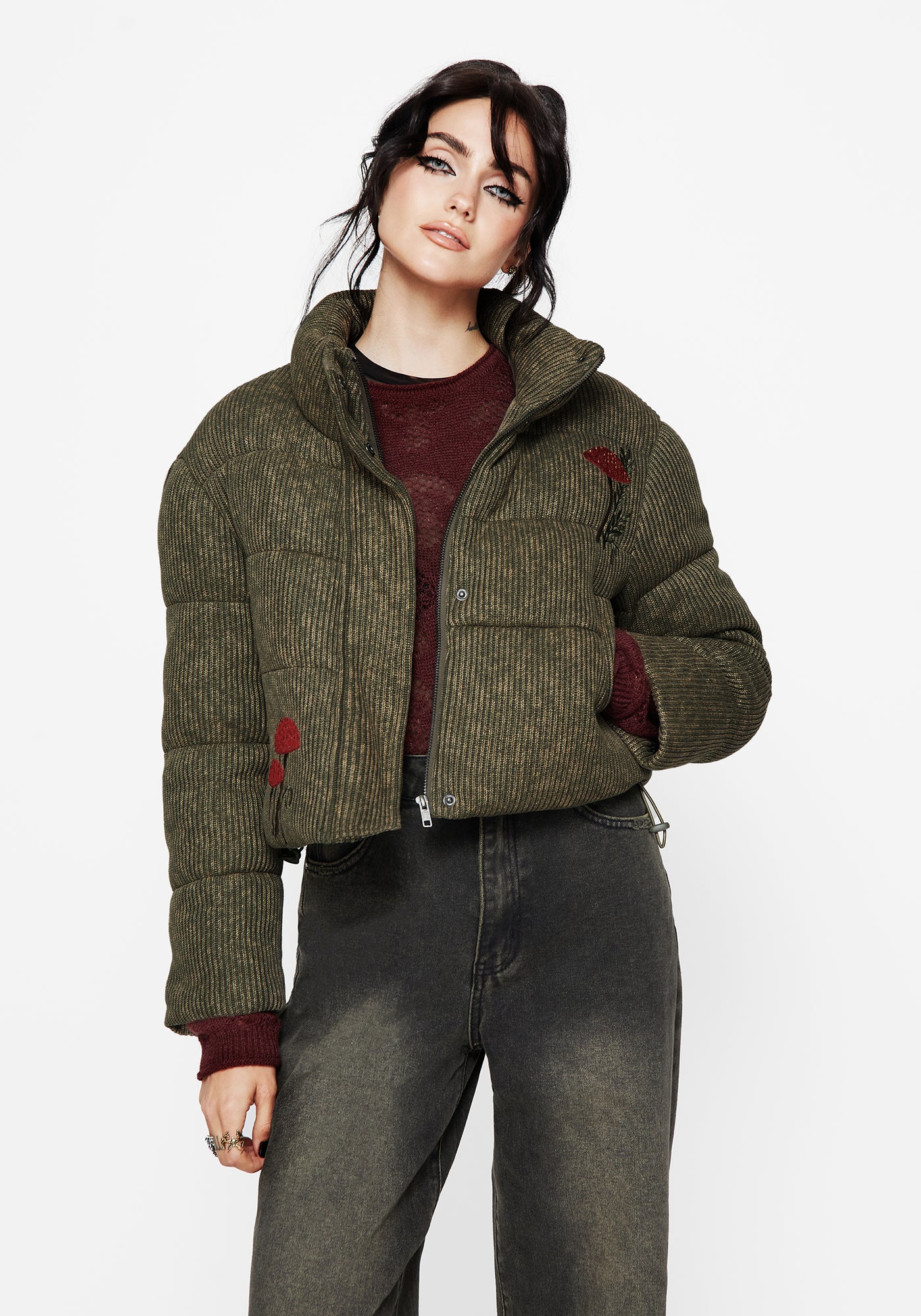 Sylvia Embroidered Knit Bomber Jacket | Disturbia - Shop