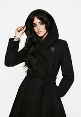 Camilla Tie Waist Hooded Coat With Bug Brooch