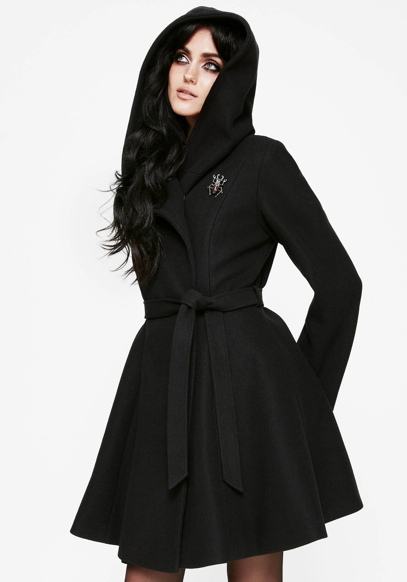 Camilla Tie Waist Hooded Coat With Bug Brooch – Disturbia
