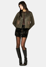 Vilethorn Waxed Cotton Dragon Embroidered Pocket Jacket