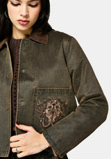 Vilethorn Waxed Cotton Dragon Embroidered Pocket Jacket