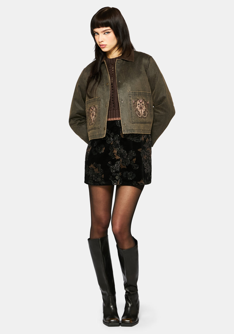 Vilethorn Waxed Cotton Dragon Embroidered Pocket Jacket – Disturbia