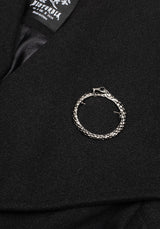 Abyss Tie Waist Double Breasted Coat With Snake Brooch - Black