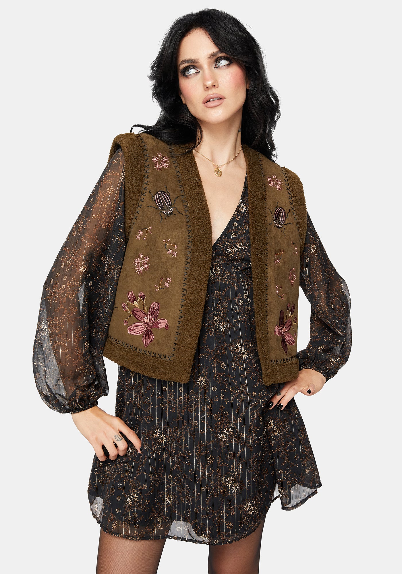 Sylvara Borg Embroidered Bug Gilet – Disturbia