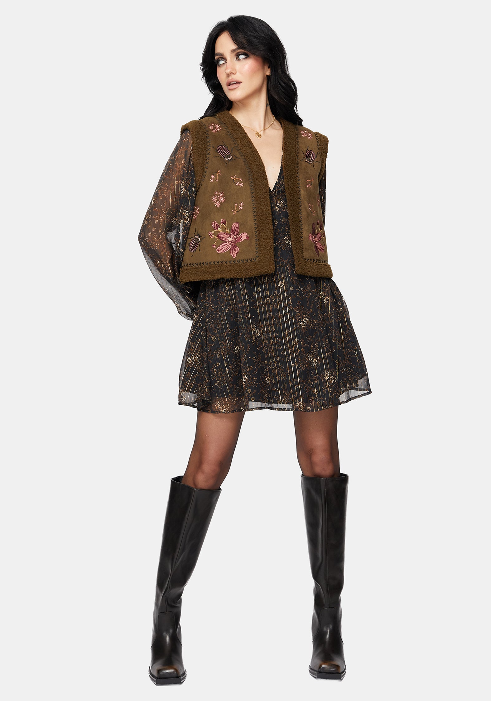 Sylvara Borg Embroidered Bug Gilet – Disturbia