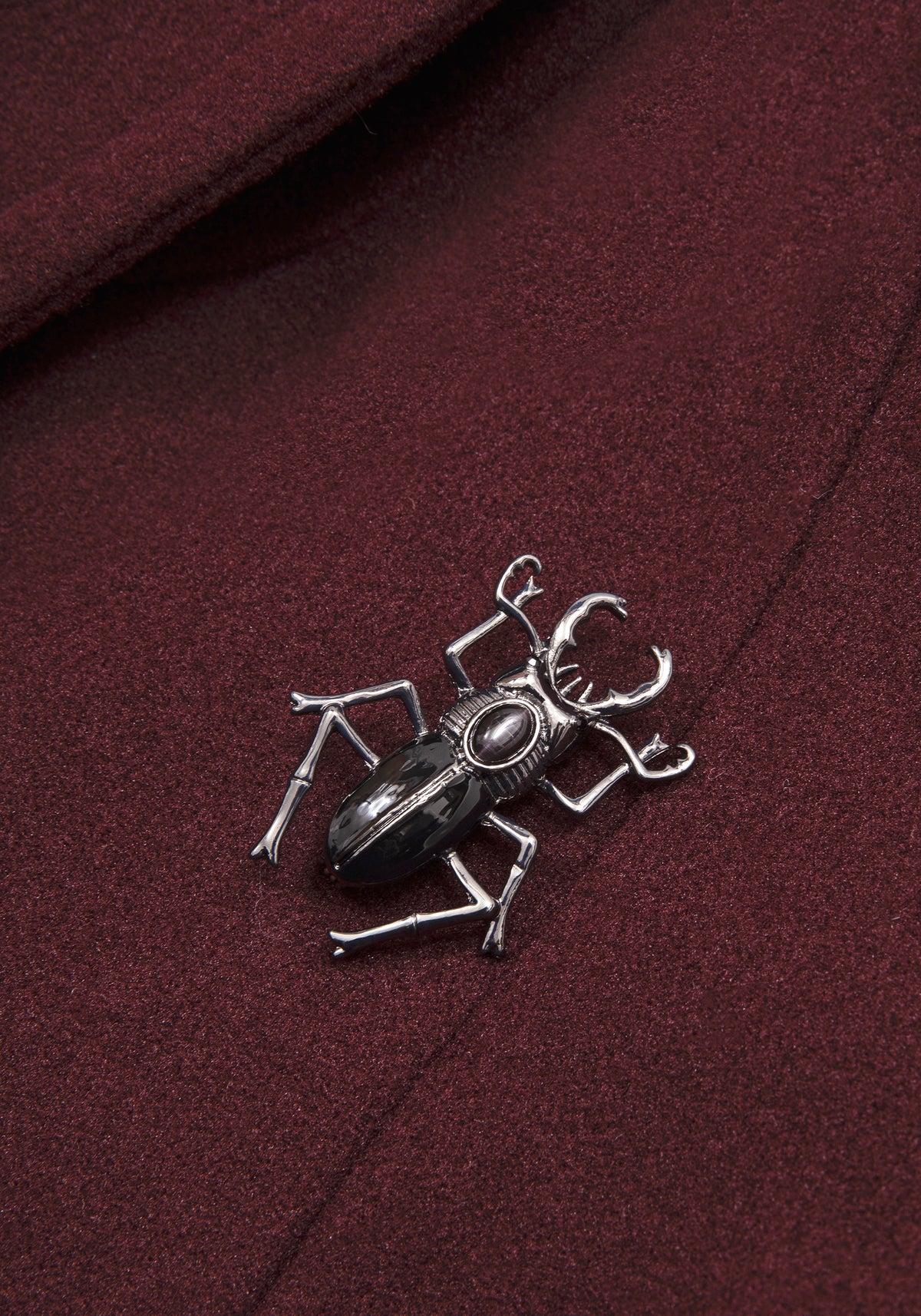 Camilla Tie Waist Hooded Coat With Bug Brooch - Burgundy