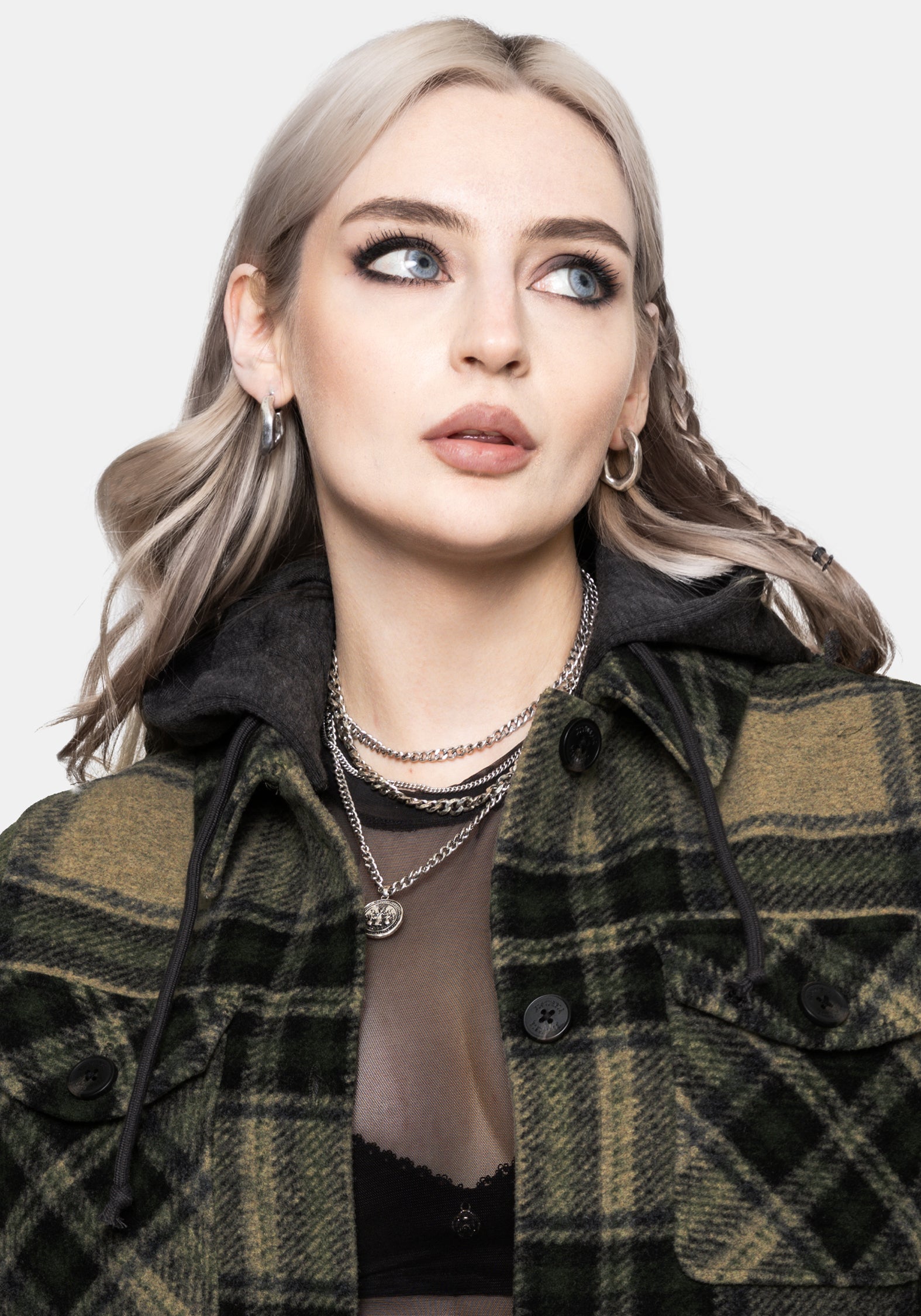 Trellis Lightweight Hooded Pocket Check Shacket - Green US 2