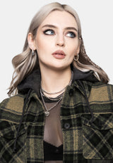 Trellis Lightweight Hooded Pocket Check Shacket - Green US 2