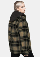 Trellis Lightweight Hooded Pocket Check Shacket - Green US 2