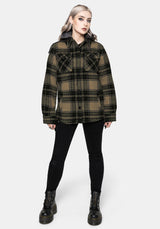 Trellis Lightweight Hooded Pocket Check Shacket - Green US 2