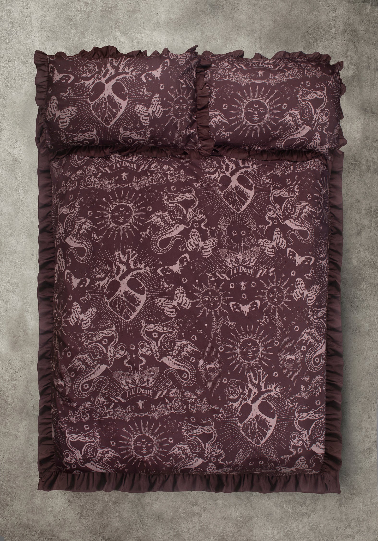 Paramour Frilled Edge Tattoo Print Bedding Set (US Queen)
