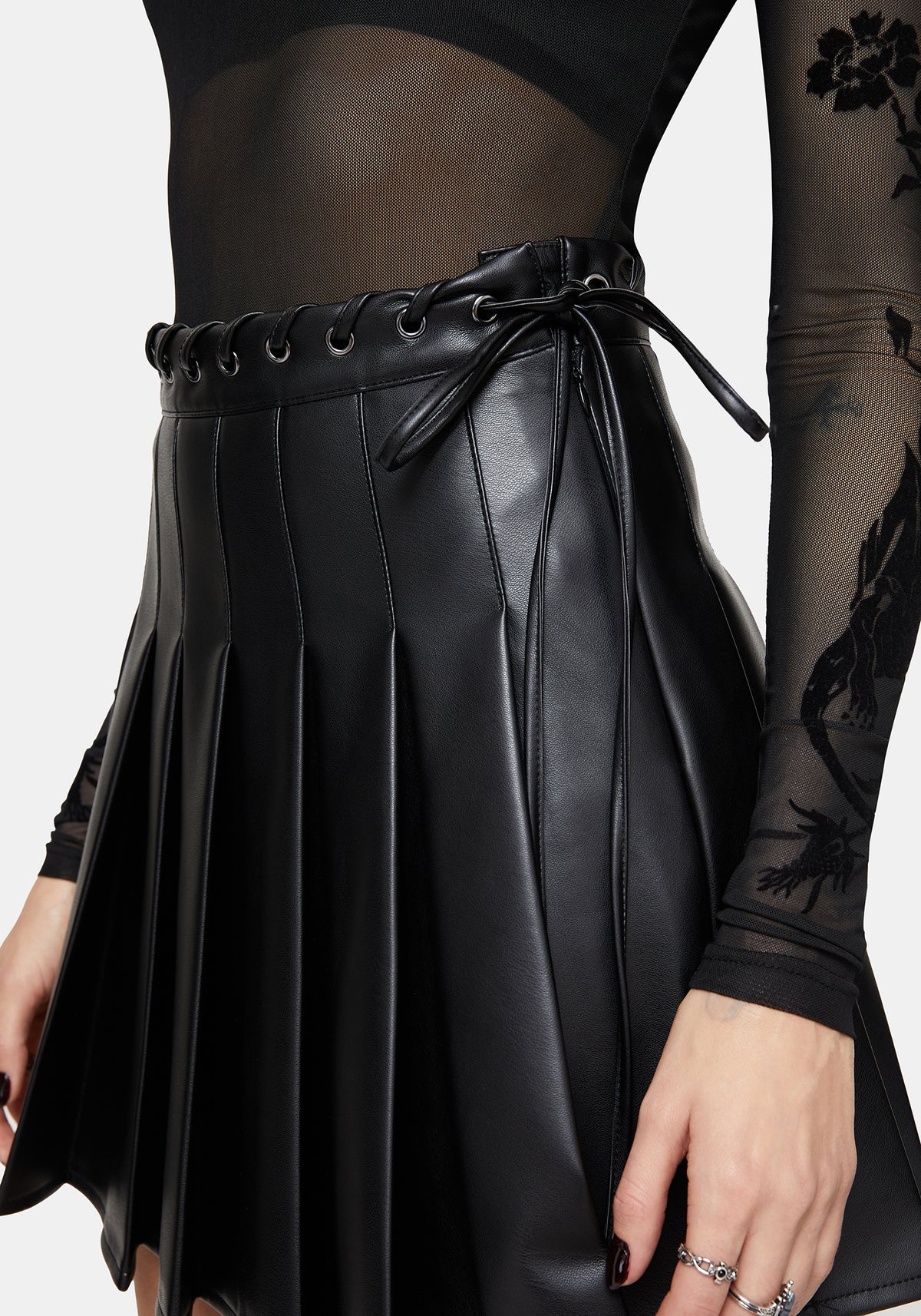 Veluna Braided PU Pleated Skort
