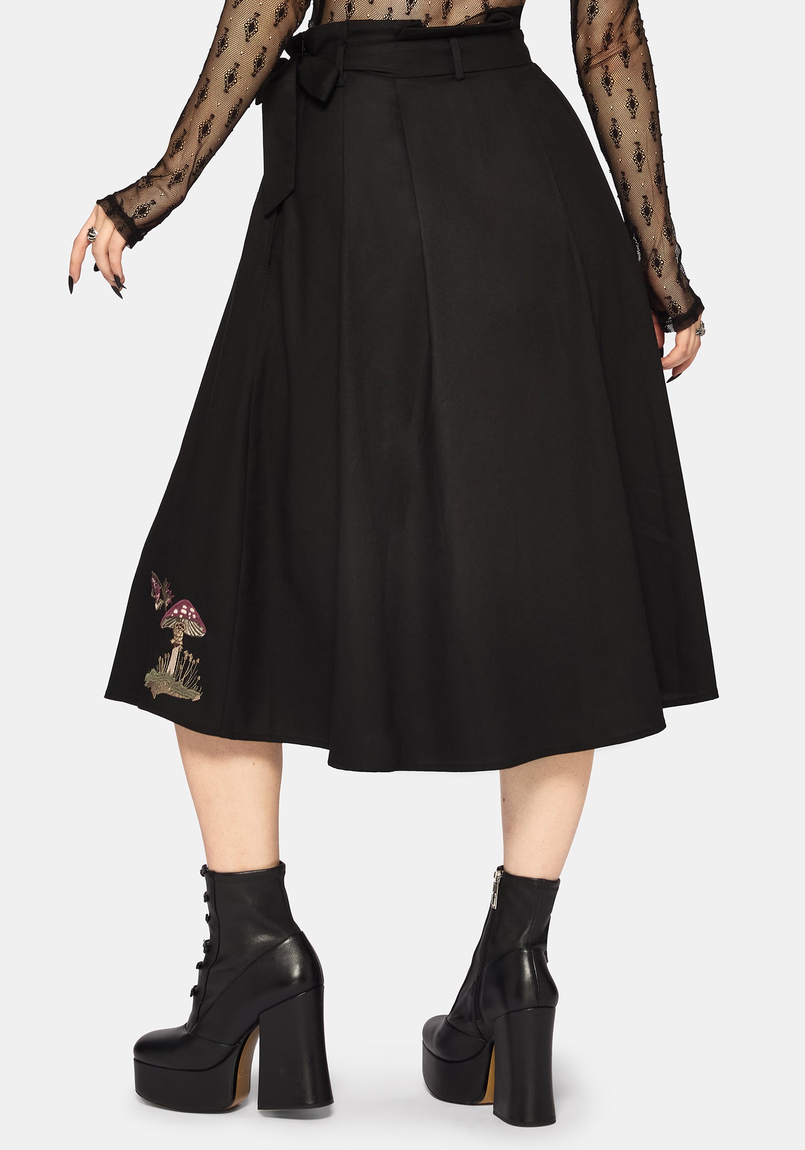 Faela Fairy Embroidered Tie Waist Paperbag Midi Skirt