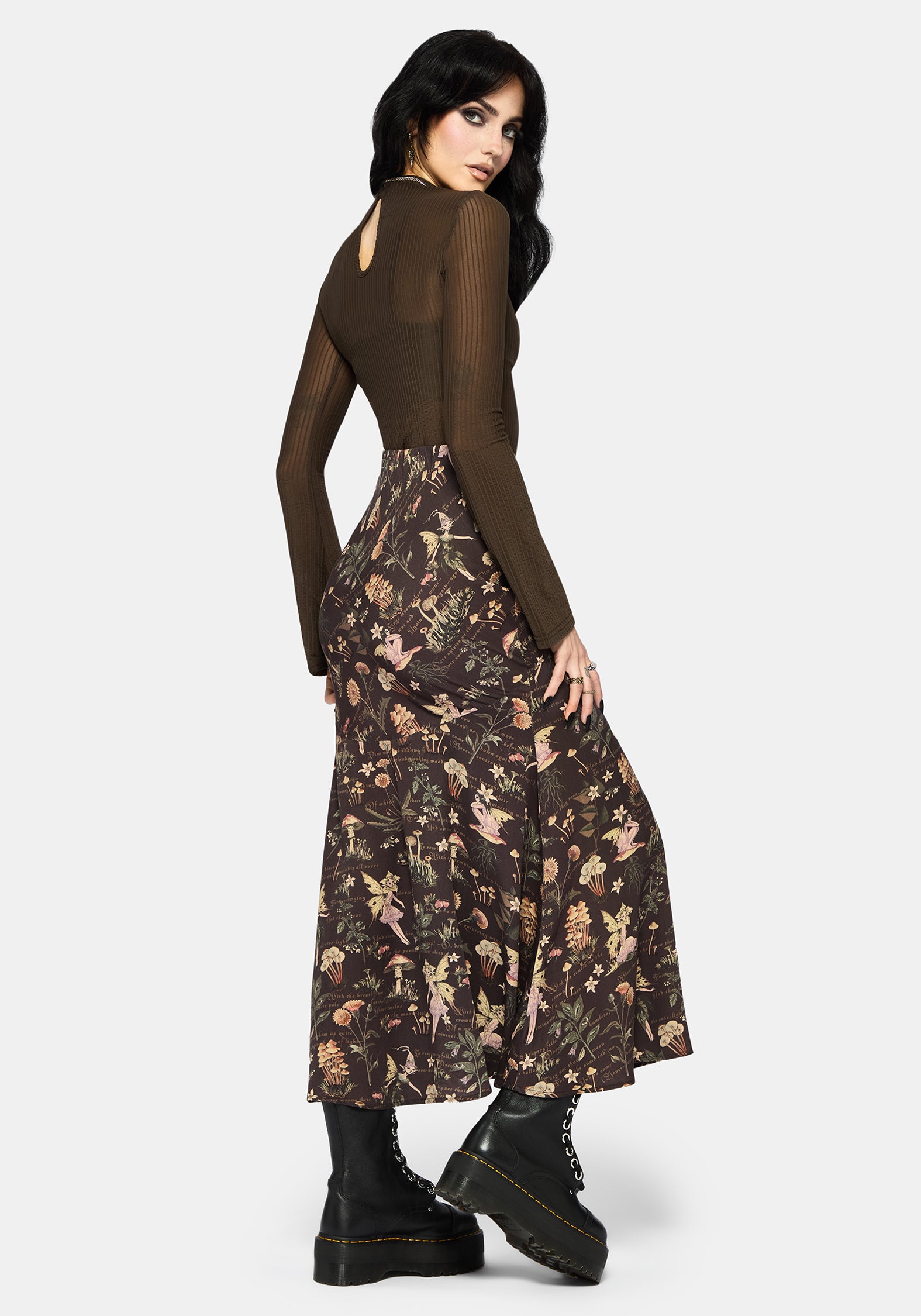 Faela Fairy Print Bias Cut Midaxi Skirt US 2