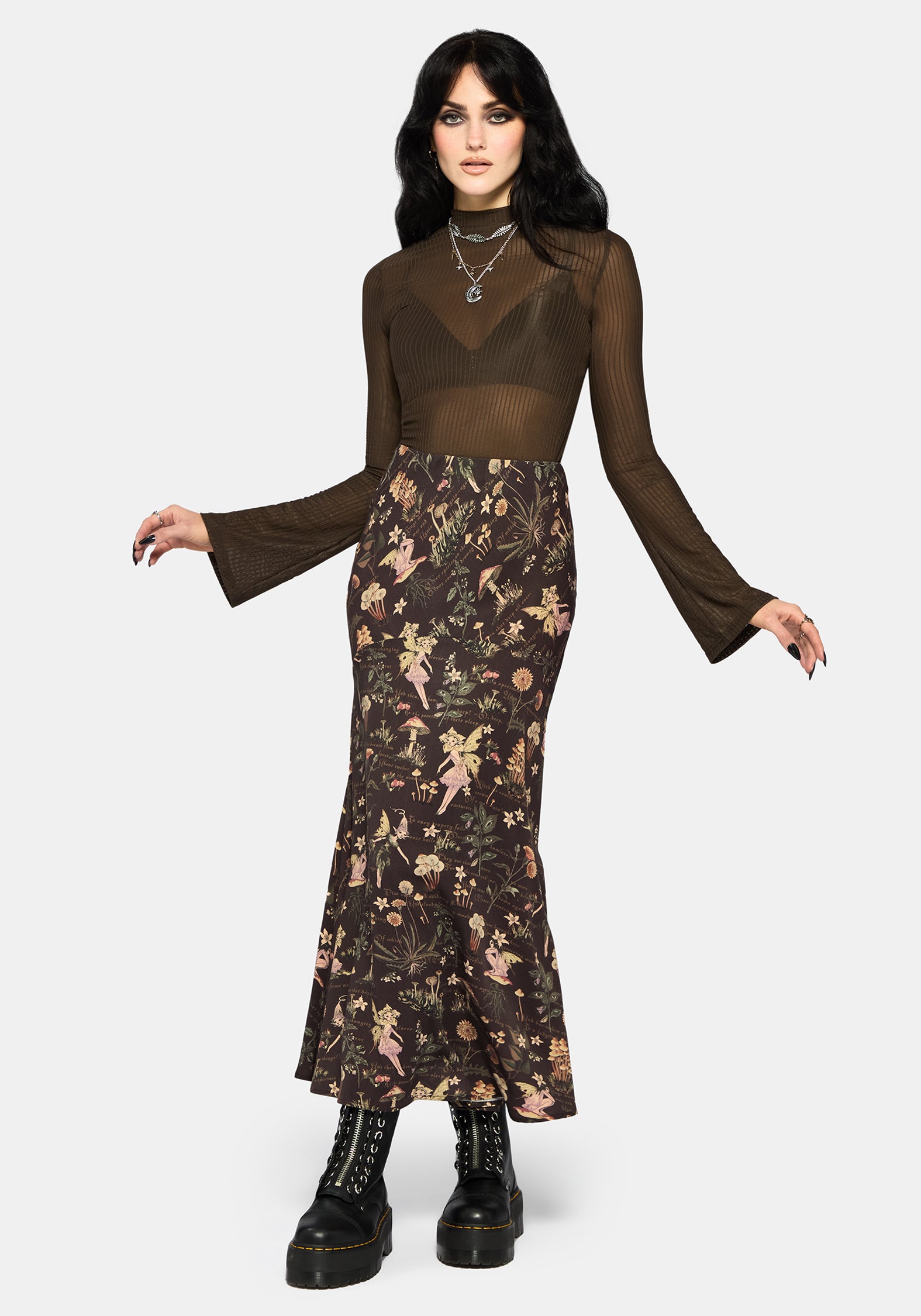 Faela Fairy Print Bias Cut Midaxi Skirt US 2
