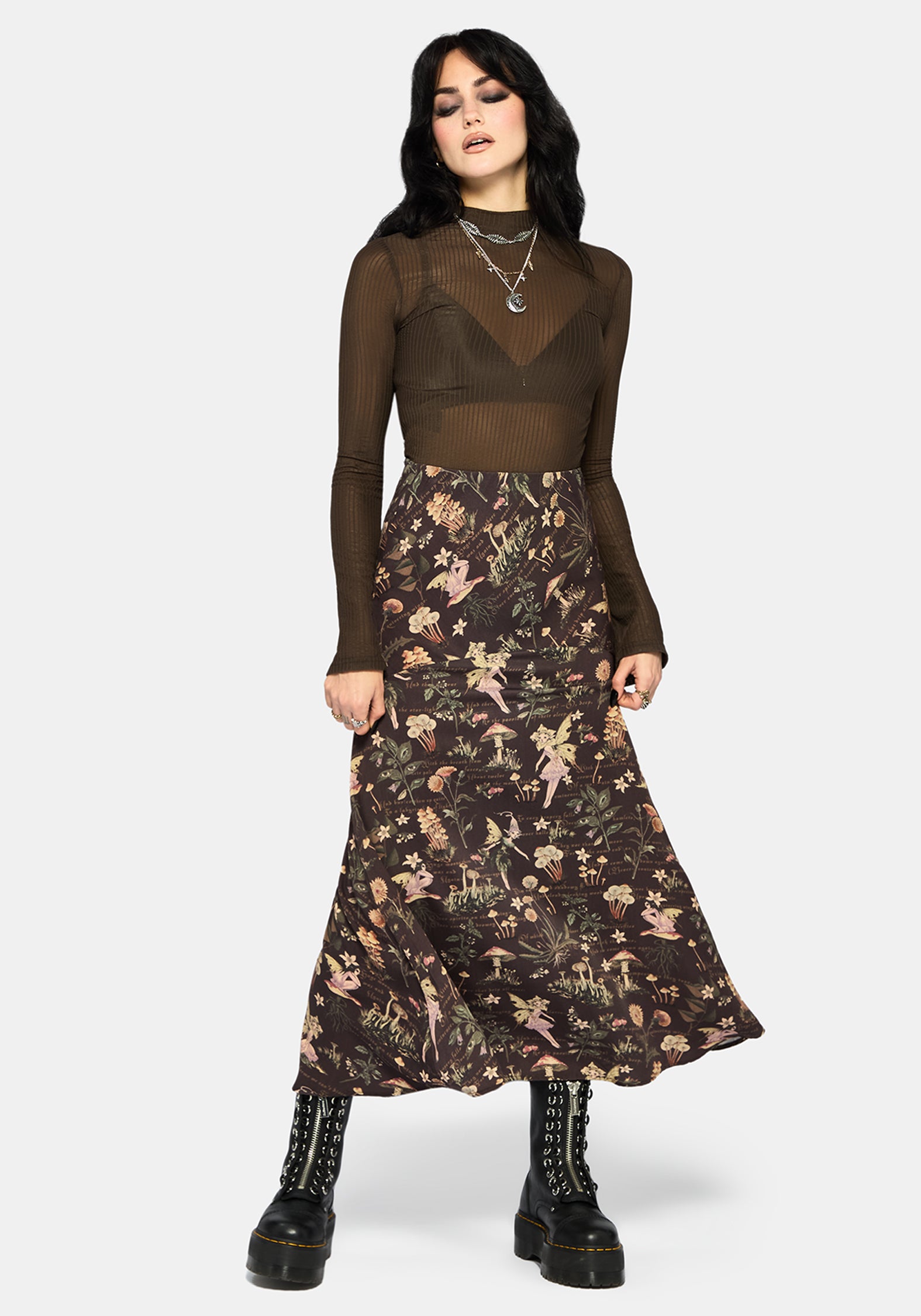 Faela Fairy Print Bias Cut Midaxi Skirt US 2