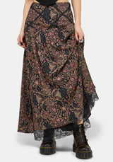 Mythos Print Lace Detail Midaxi Skirt US 2