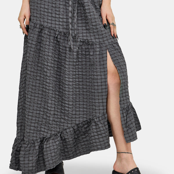 Nimira Check Asymmetrical Tiered Maxi Skirt – Disturbia