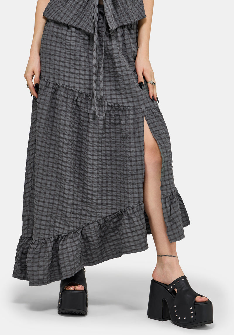 Nimira Check Asymmetrical Tiered Maxi Skirt – Disturbia