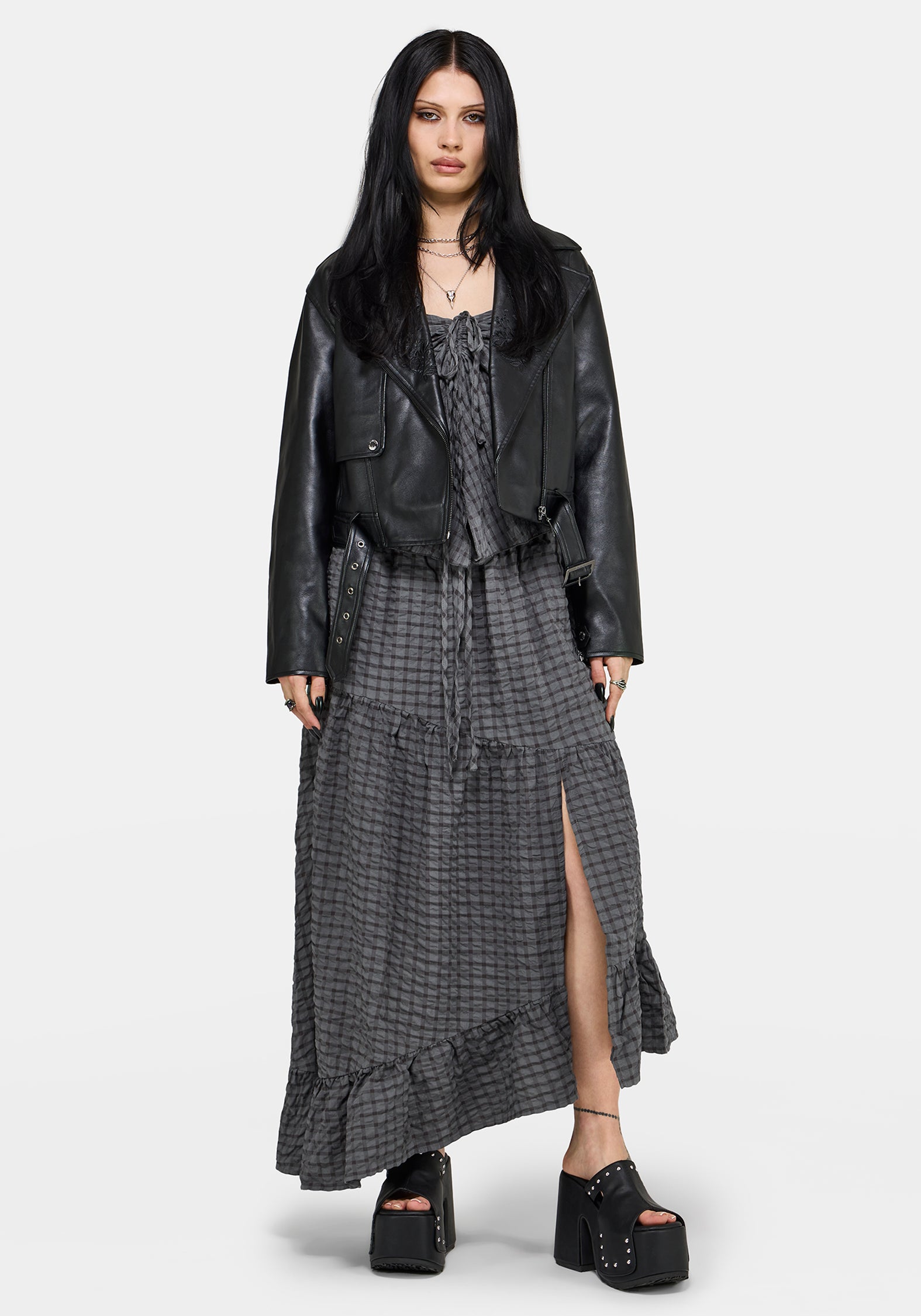 Nimira Check Asymmetrical Tiered Maxi Skirt – Disturbia