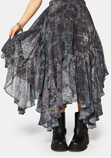 Gaia Celestial Print Chiffon Hanky Hem Skirt – Disturbia