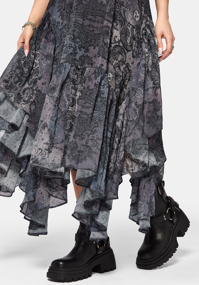 Gaia Celestial Print Chiffon Hanky Hem Skirt – Disturbia